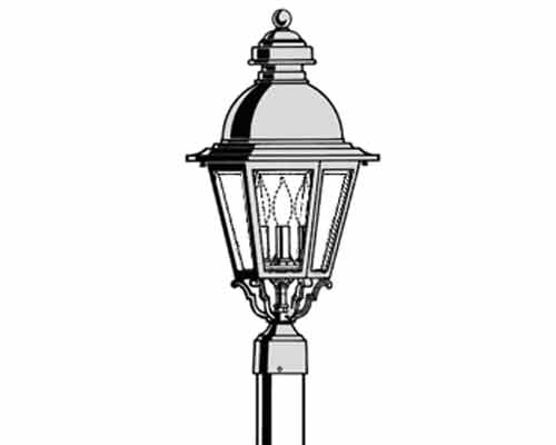 South Bend, Medium, aluminum, Post Mount, Clear glass (3) 25W B10, 120V
